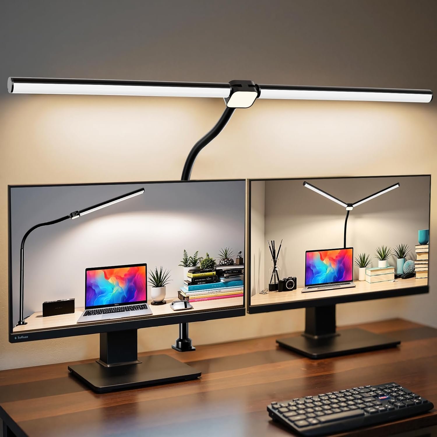LED Desk Lamp for Home Office,Eye-Caring Desk Light with Reduced Blue Spectrum, Dual Screen Computer Monitor Table Light,30 Lighting Models,Adjustable Flexible Gooseneck Desk Lamp for Study