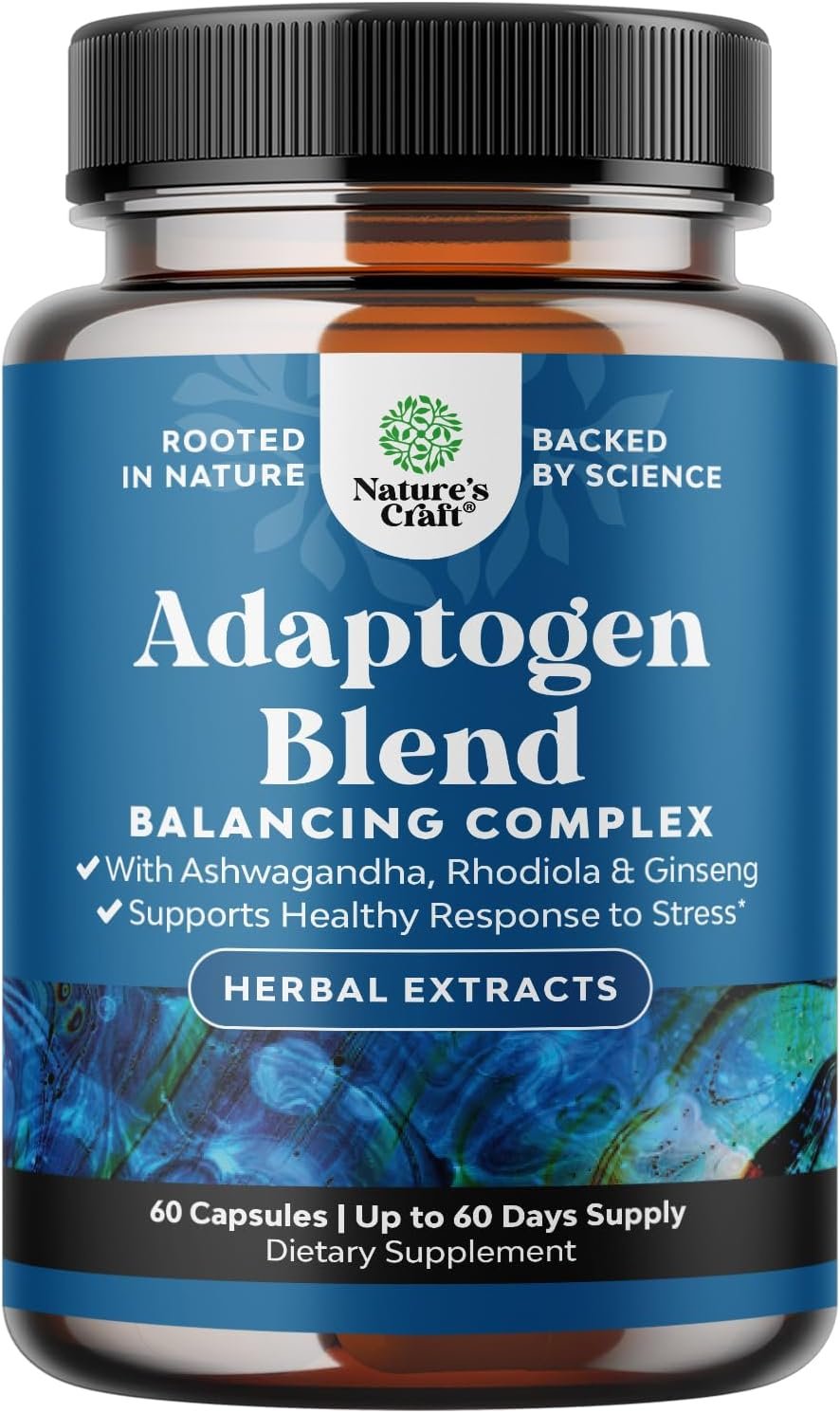 Herbal Adaptogen Mood Support Supplement – Calming Adaptogens Supplement for Stress & Cortisol Management with Ashwagandha Rhodiola Rosea & Maca Root – Vegan & Daytime Friendly – 60 Count