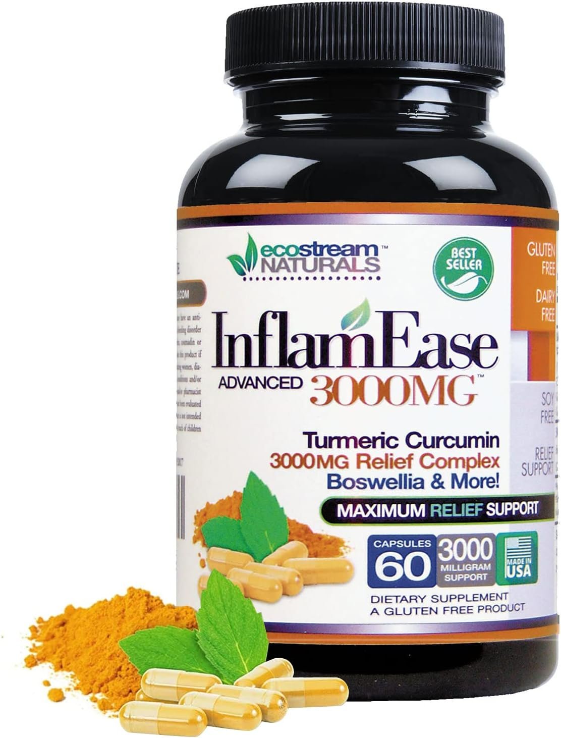 InflamEase, Day or Night Use – Gluten-Free, 60 Vegetarian Capsules (Packaging May Vary)