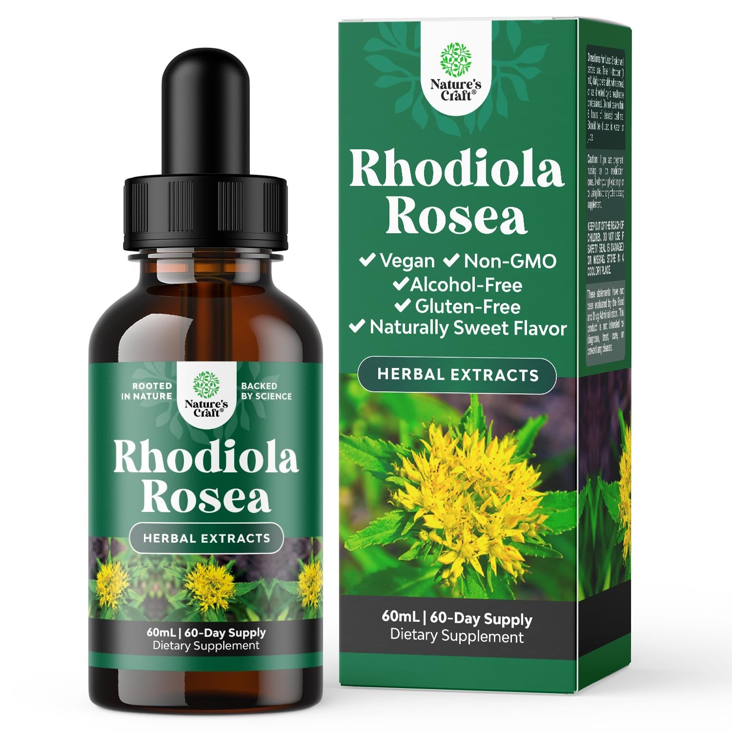 Natures Craft High Potency Rhodiola Rosea Tincture -Liquid Rhodiola Supplement for Stress Energy and Mood Support with 3% Salidrosides Rosea Extract – Vegan Non-GMO & Alcohol-Free – 2 Fl Oz