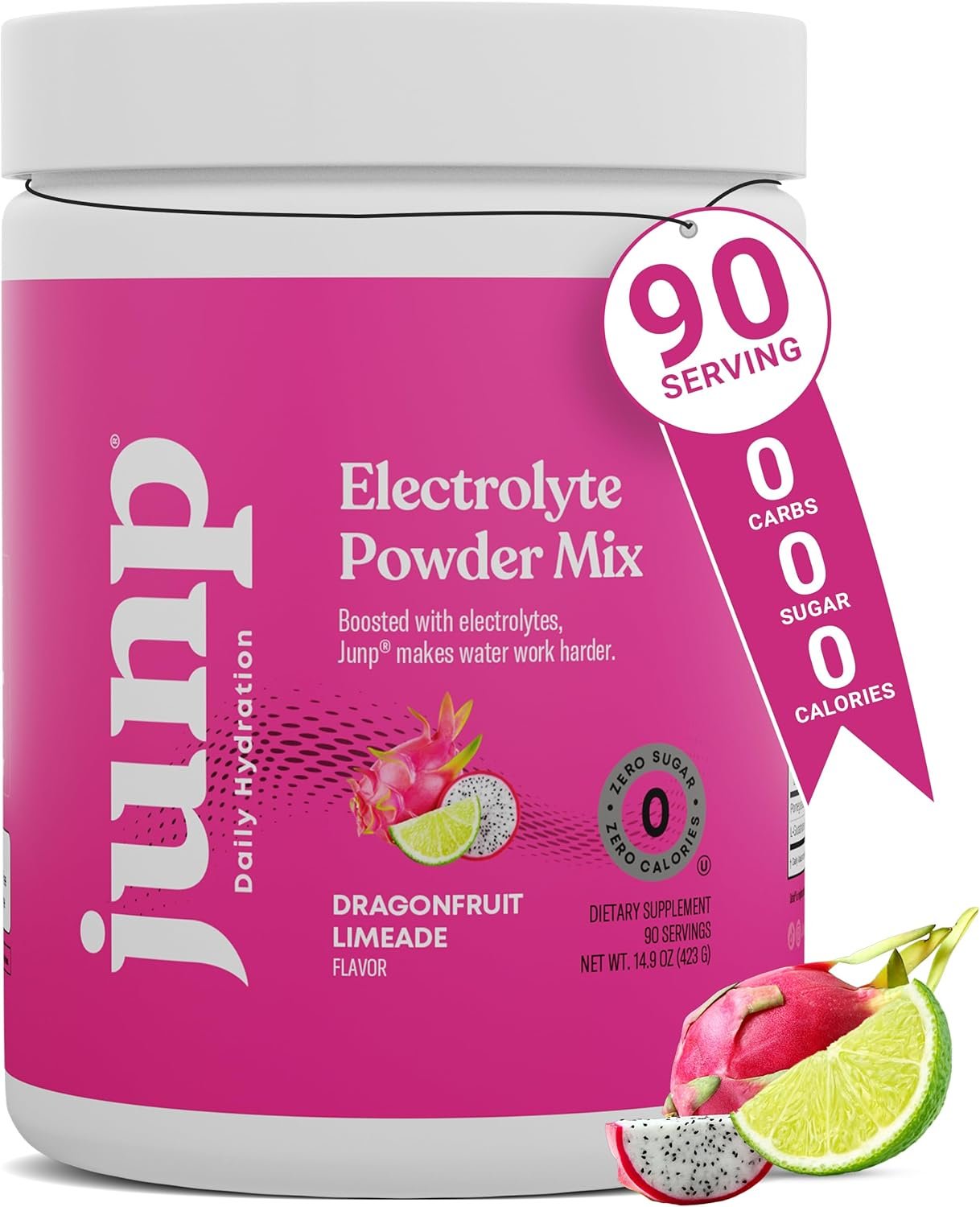 JUNP Electrolytes Powder No Sugar No Carbs – Dragonfruit Limeade Keto Electrolyte Drink Mix – Potassium & Salt Hydration Powder Electrolytes Zero Calorie Sugar Free Electrolyte Powder, 90 Servings