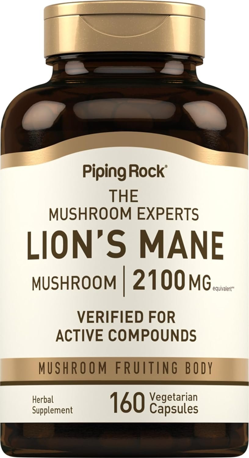 Piping Rock Lions Mane Mushroom Supplement Capsules | 160 Pills | Extract for Women and Men | Vegetarian, Non GMO & Gluten Free
