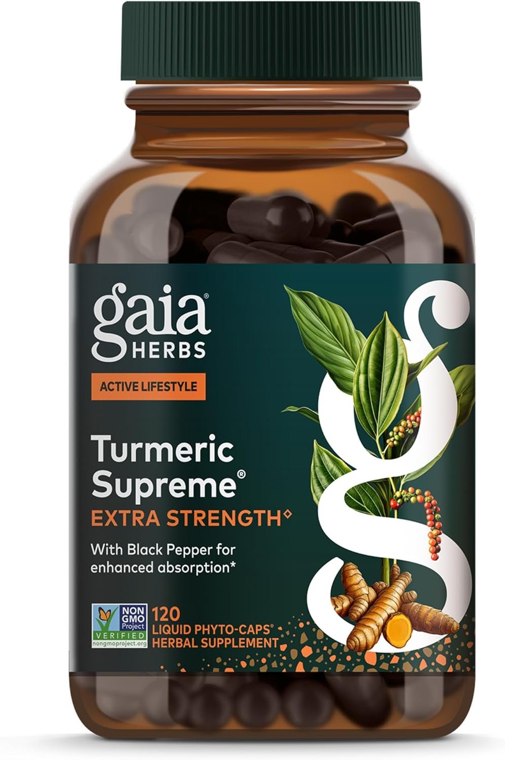 Gaia Herbs Turmeric Supreme Extra Strength – Supports Occasional Discomfort from Normal Wear & Tear* – with Turmeric Curcumin & Black Pepper – 120 Vegan Liquid Phyto-Caps (Up to 120 Servings)