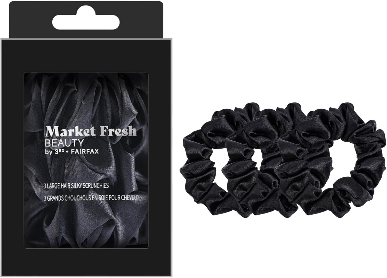 Mulberry Silk Hair Scrunchies, 3 Pack – Large Silk Scrunchies for All Hair Types, Prevents Hair Breakage & Crease-Free Styling – Luxurious Black