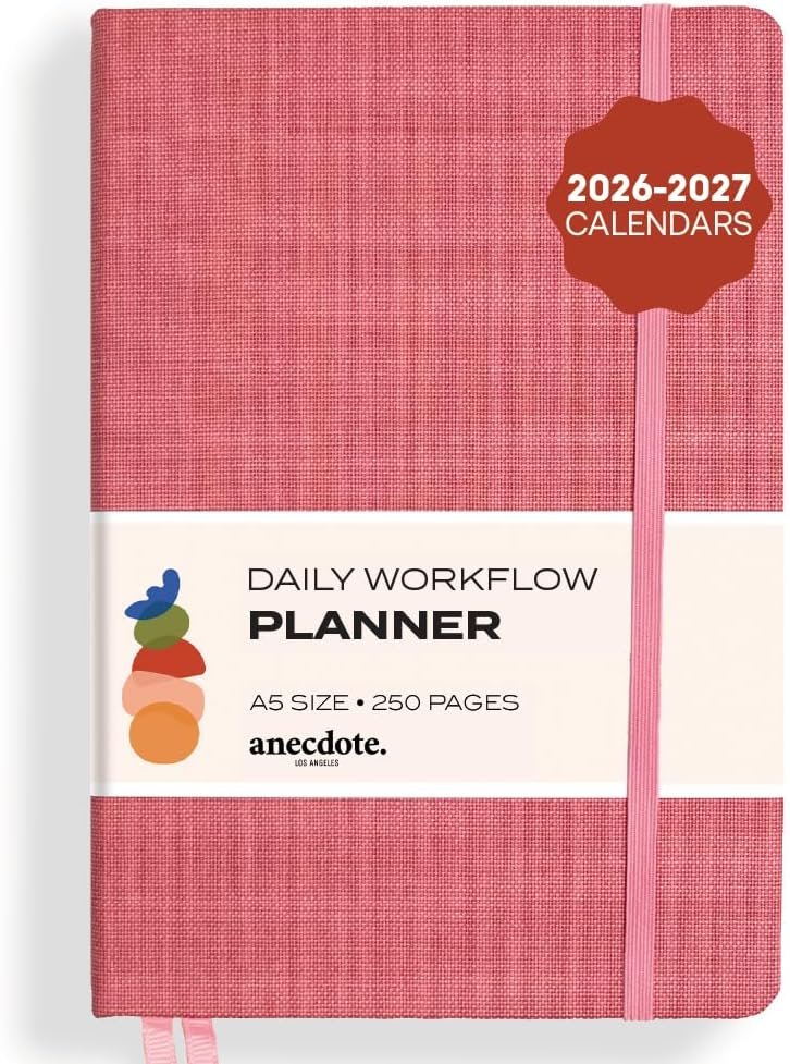 Anecdote Daily Planner w/ 2026-2027 Calendar | Start Anytime 26 Weeks Undated | 1 Page per Day | 8.5″ x 5.2″ | Hardcover To-Do List Organizer, Plan Your Success, Achieve Productivity Goals (Blossom)