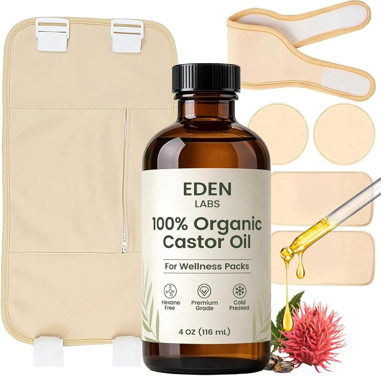 Castor Oil Pack, Organic Cotton Castor Oil Detox Pack Wrap Bundle for Gut Cleansing, Digestion Aid, Muscle Relaxation & Detox, Reusable & Comfortable