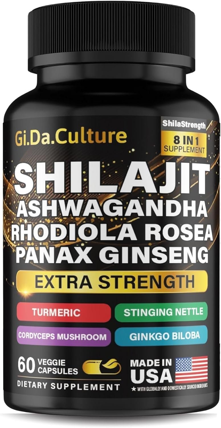 Shilajit Ashwagandha Rhodiola Rosea Panax Ginseng – for Men and Women – Shilajit Capsules – 60 Veggie Capsules
