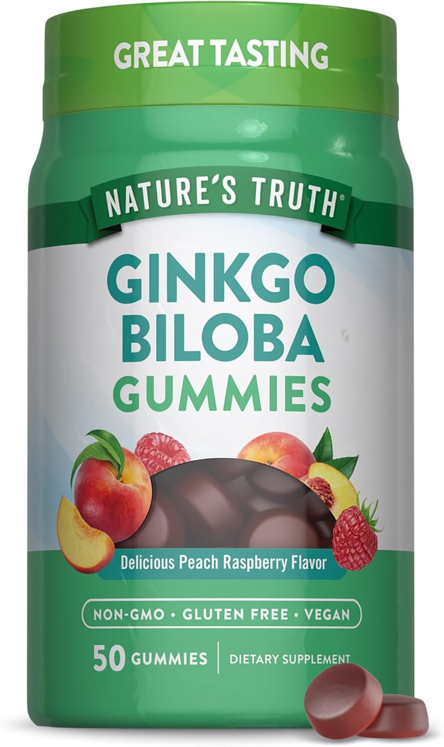 Nature’s Truth Ginkgo Biloba Gummies | 50 Count | Peach Raspberry Flavor | Vegan, Non-GMO & Gluten Free Extract Supplement