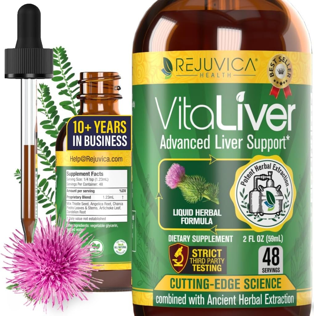 Rejuvica Health VitaLiver | Liver Cleanse & Detox Drops | Milk Thistle, Artichoke, Chanca Piedra & Dandelion Extract | Fatty Liver Support Repair Supplement for Men & Women | 1+ Months Supply