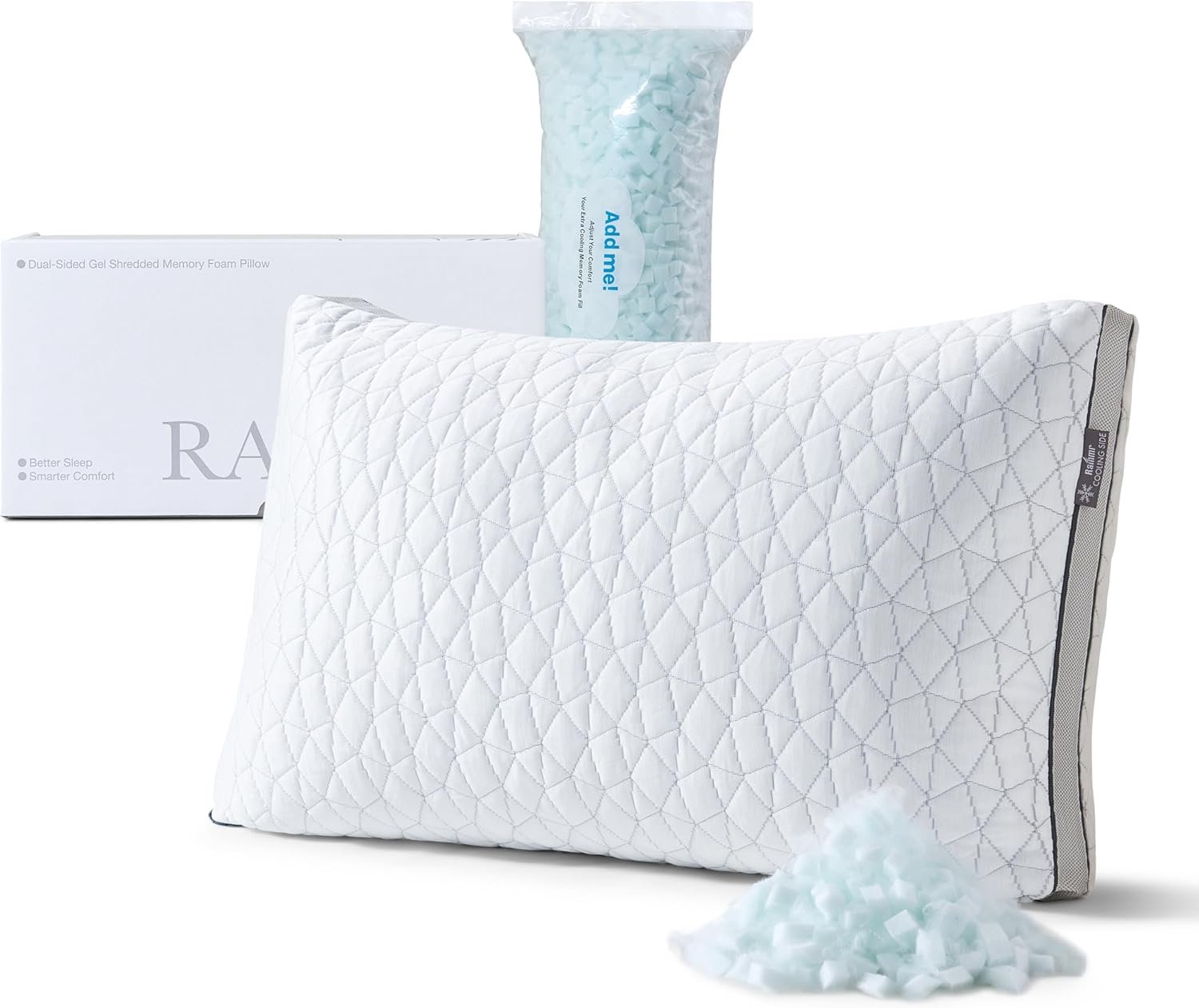Cooling Pillow with Shredded Memory Foam for Sleeping, 20×30 Adjustable Bed Pillow with Cool & Bamboo-Derived Rayon Side, Firm Pillow with Cooling Gel for Hot, Back, Stomach or Side Sleeper (Queen)