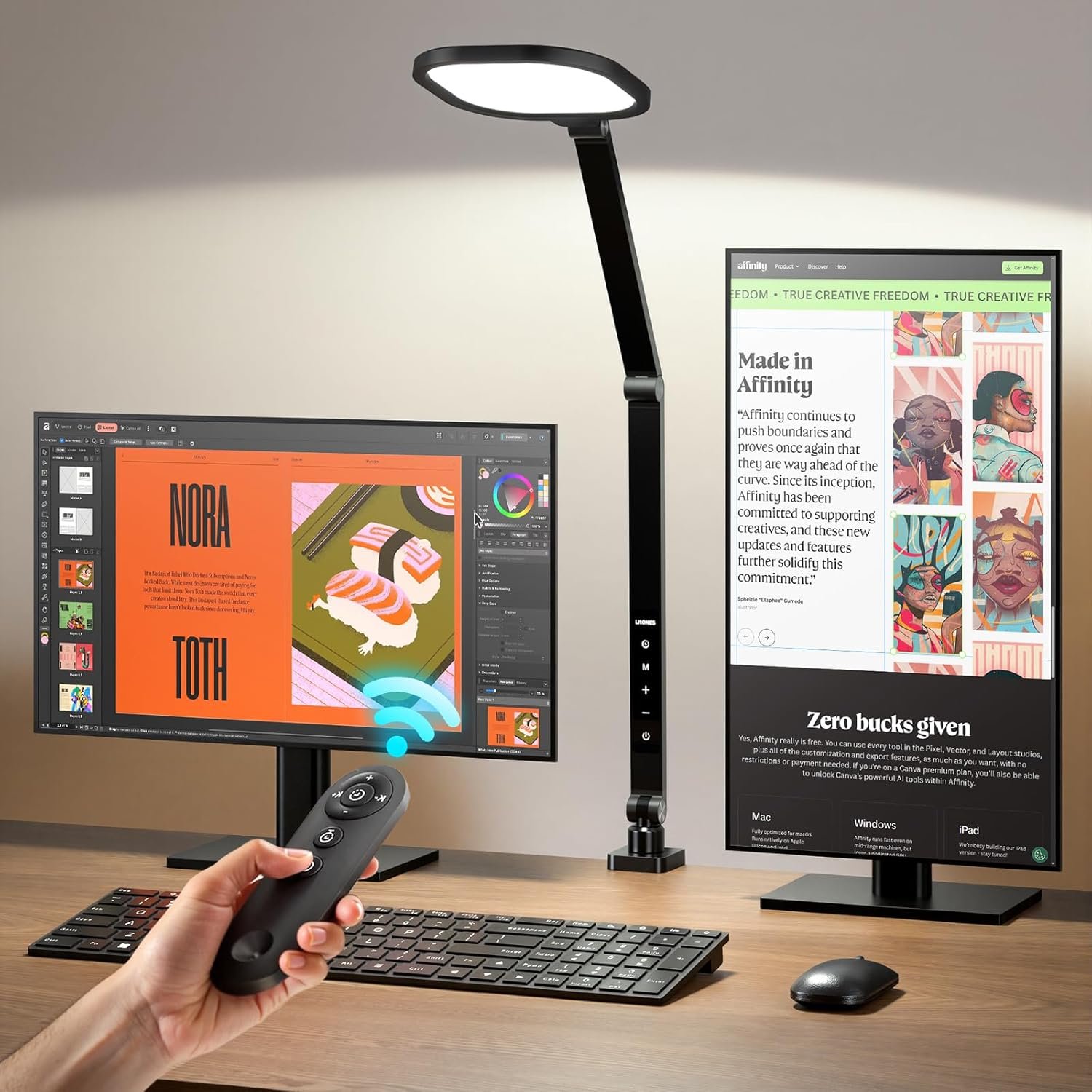 LitONES Desk Lamp with Clamp for Home Office, Advanced Eye-Caring Zoom Lighting for Video Calls with 2000LM, 15W, CRI >97.8, 3 Colors & 10 Brightness, Remoted Desk Light with Memory & Timer