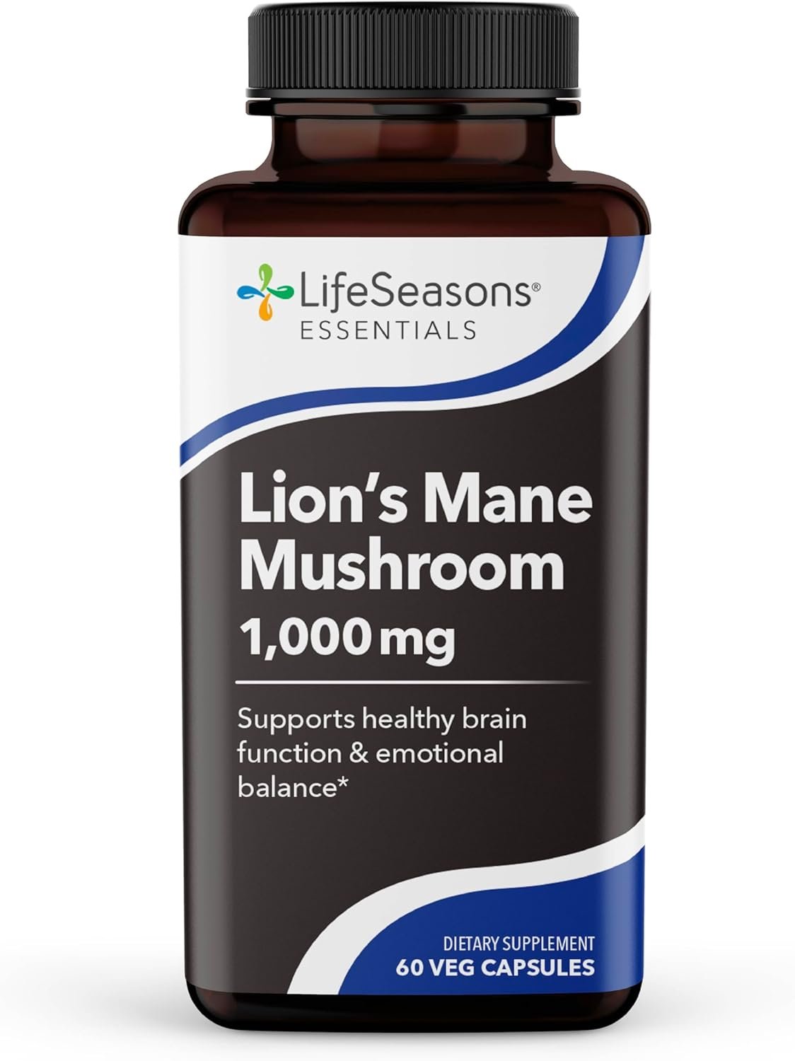 LifeSeasons Essentials Lion’s Mane Mushroom – Support Healthy Brain Function & Emotional Balance – Stimulate Nerve & Brain Cell Growth – Mood Enhancer – 1000mg per Serving – 60 Capsules