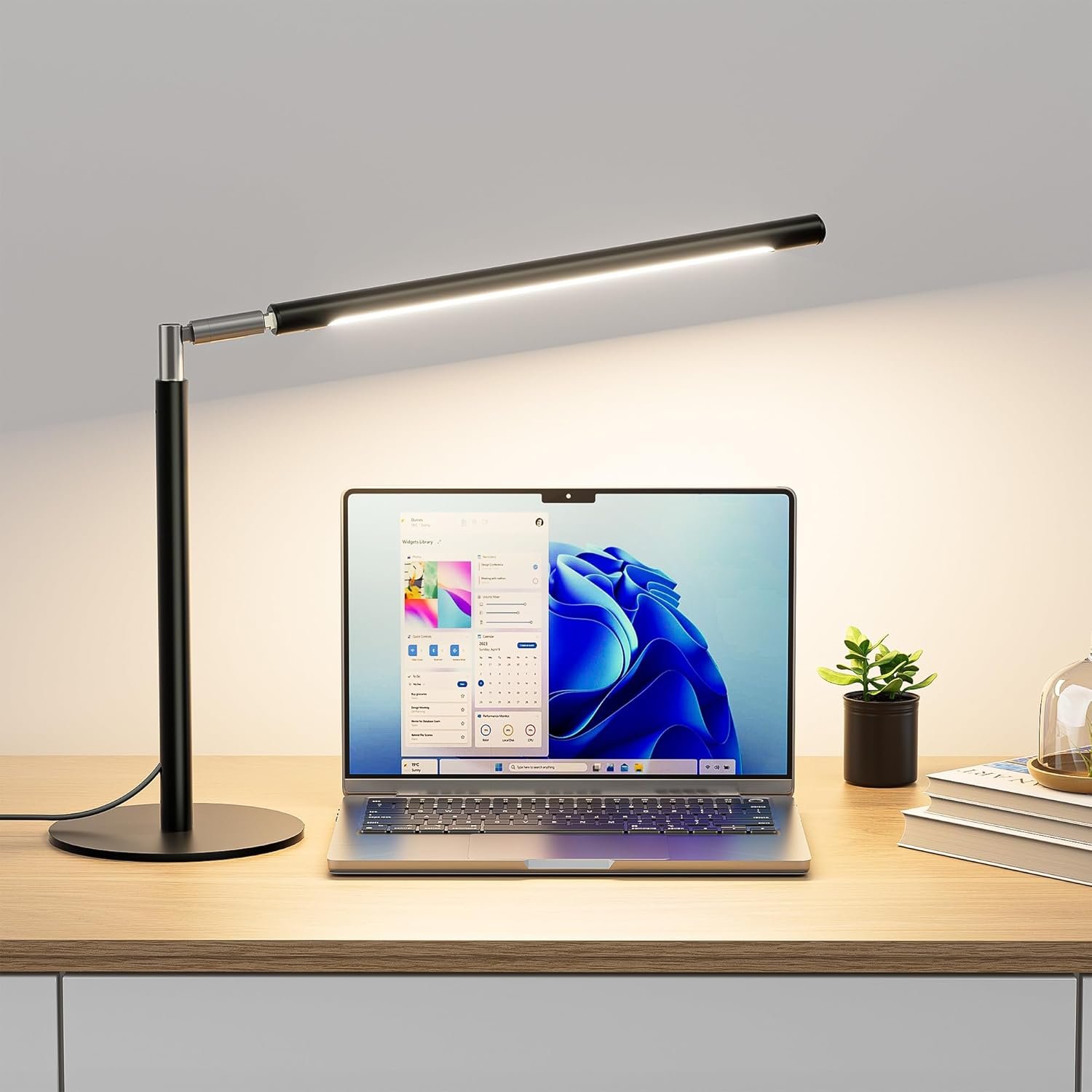 SIBRILLE Metal LED Desk Lamp, 16″ Dimmable Desk Light with Base, 15W 1200LM, Adapter Included, Color & Brightness Adjustable, Modern Tall Table Lamp for Home Office Reading Study Task Laptop, Black