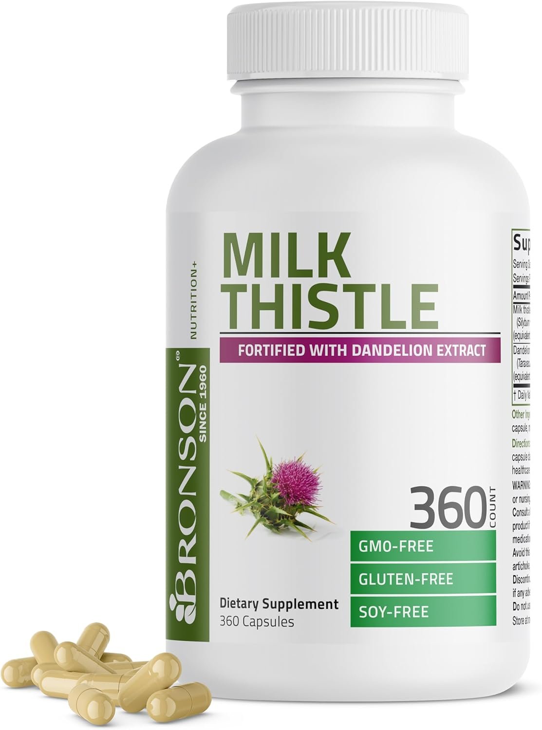 Bronson Milk Thistle Silymarin Marianum & Dandelion Extract Liver Health Support, Antioxidant Support, Detox, 360 Capsules