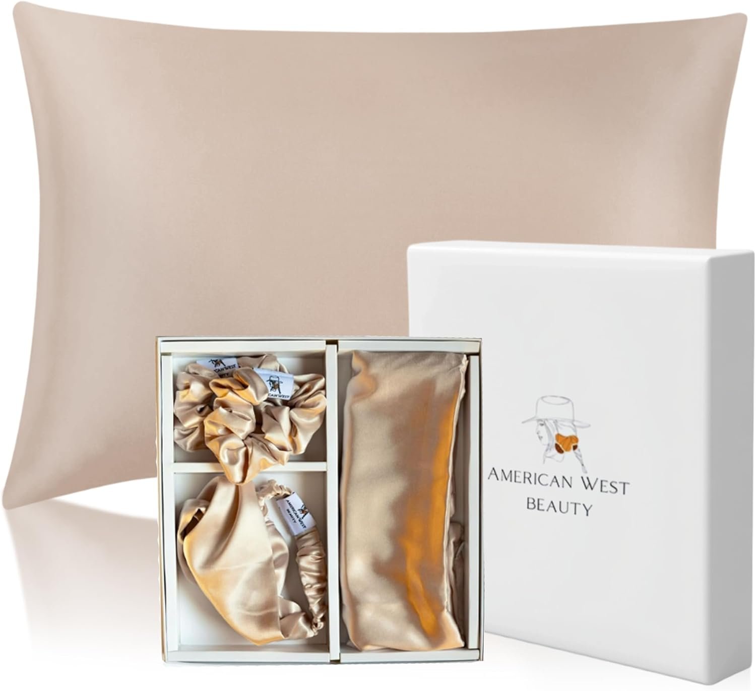 Satin Silk Pillowcase Gift Set for Women | Soft & Smooth Pillow Case | Spa Headband and Scrunchies | Silk Hair Scrunchies & Luxury Hair Accessories for Women | 4 Pieces Gift Set – Light Pink