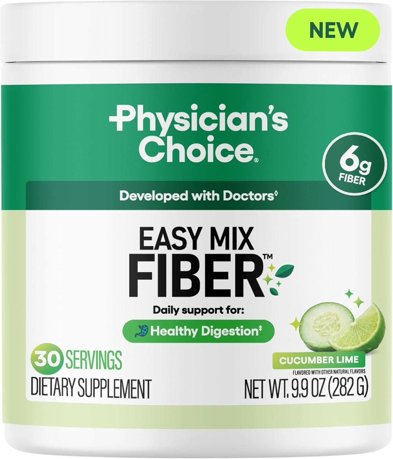 Physician’s CHOICE Easy Mix Fiber for Digestive Health & Regularity – No Grit – Daily Prebiotic Soluble Fiber Powder Supplement for Women and Men – Cucumber Lime – 30 Servings