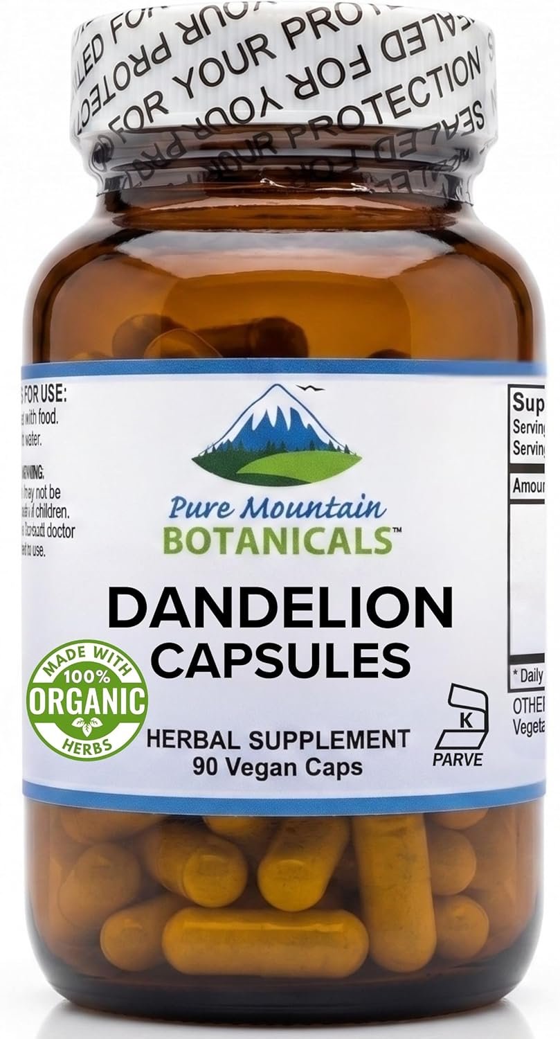 Pure Mountain Botanicals Dandelion Root Capsules – Kosher Vegan with 450mg Organic Dandelion Root Supplement