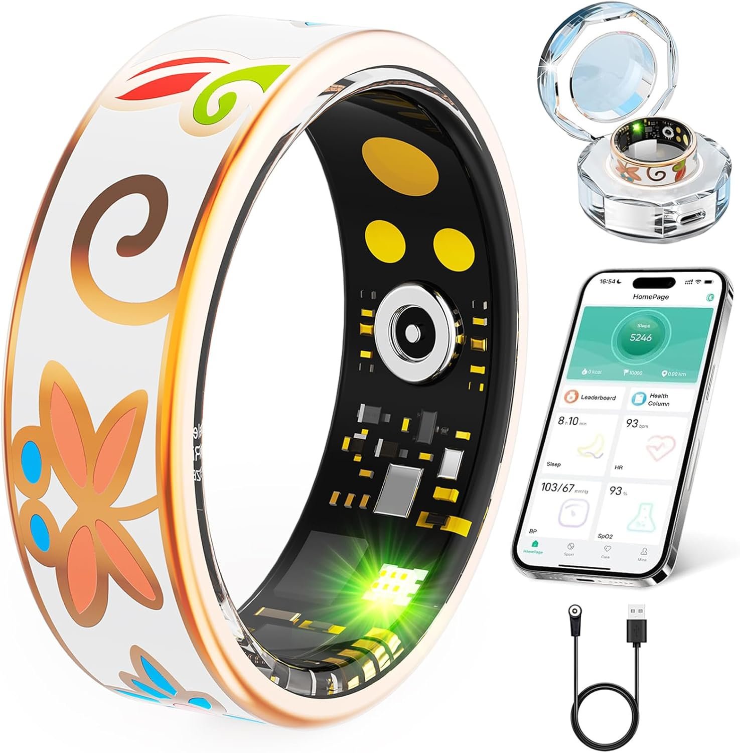 Advanced Smart Ring for Women and Men – IP68 Waterproof Health Tracker Ring with Heart Rate, Step Counting, Sleep Monitoring, No Subscription Fee for iPhone/Android, Enamel Rose Gold 8#
