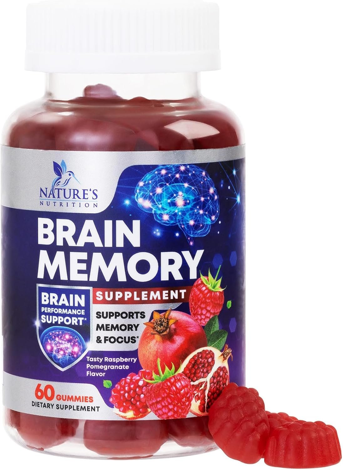 Brain Supplements for Memory & Focus Gummies – Brain Health Clarity with B6 B12 & Phosphatidylserine – Natural Nootropics Cognitive Concentration & Alertness Support Vitamins – 60 Vegan Gummies