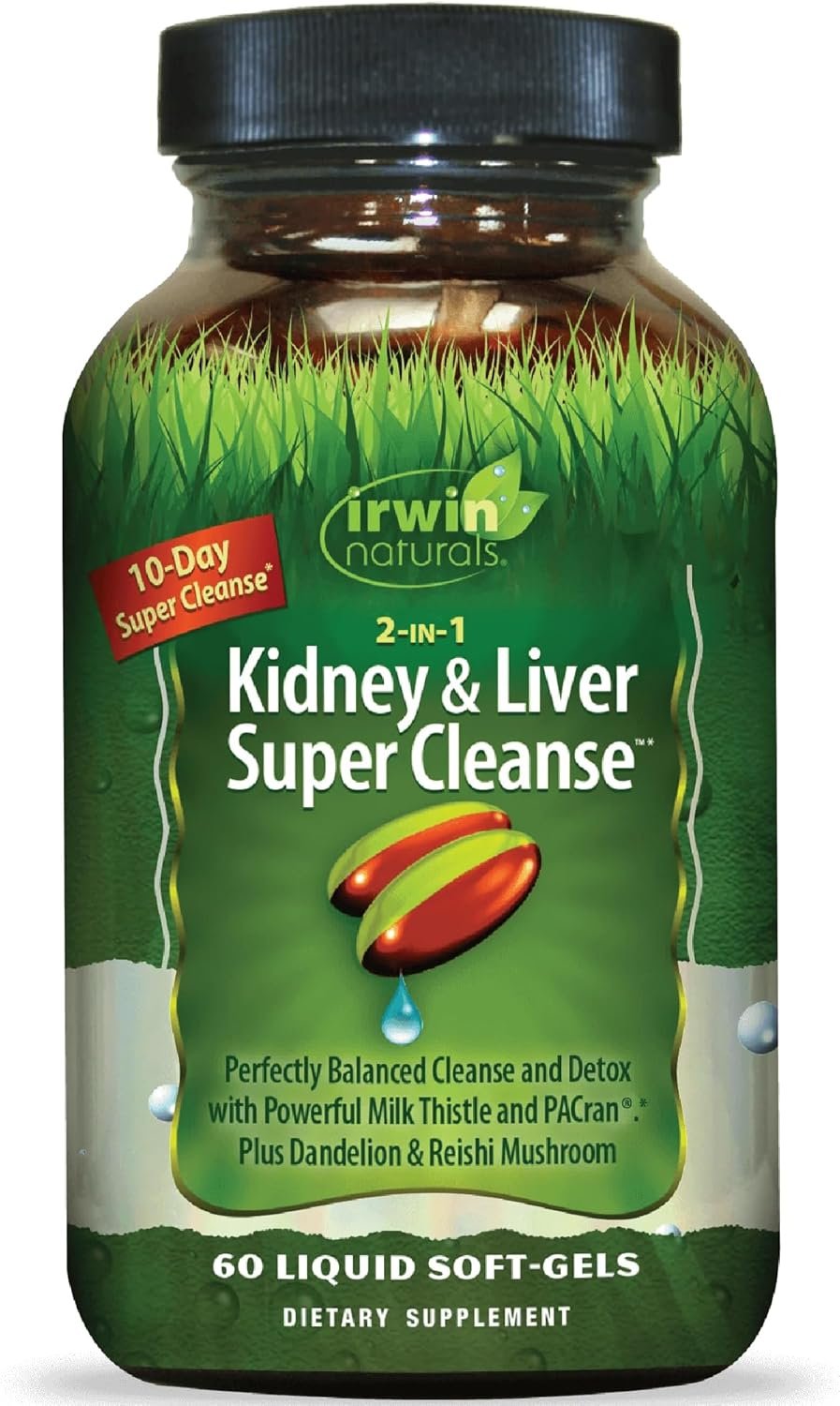 Irwin Naturals 2-in-1 Kidney & Liver Super Cleanse (10-Day) – Balanced Liver Detox & Kidney Cleanse – Milk Thistle Dandelion Root & Reishi Mushroom – Whole-Body Detox Formula – 60 Liquid Soft-Gels
