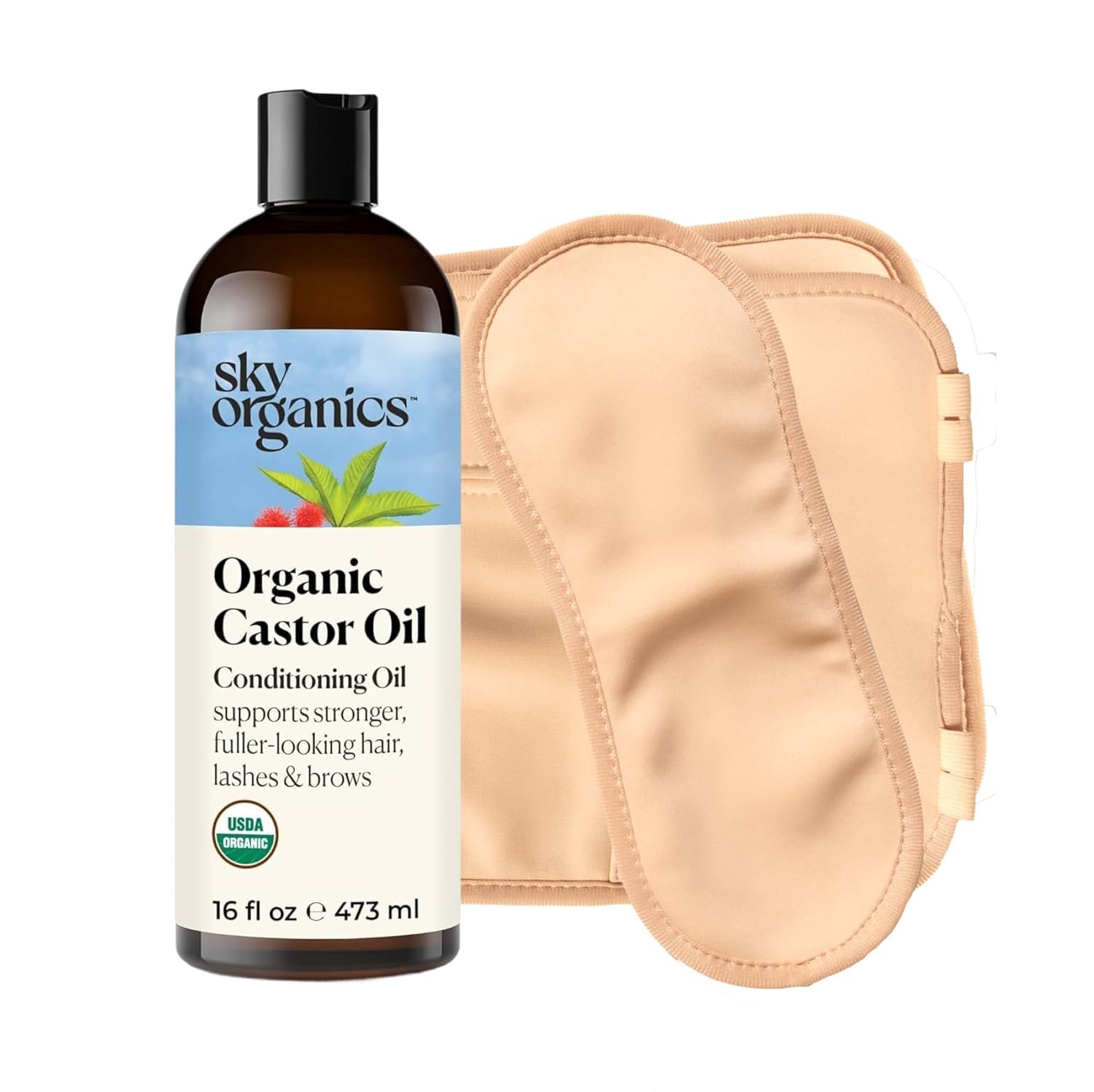 Sky Organics – Organic Castor Oil Pack Wrap Set – 16oz Castor Oil Organic, Adjustable Neck & Body Wraps, Body Wipes – for Liver Detox, Constipation Relief, Skin Care, Muscle Pain – Self Care – Beauty