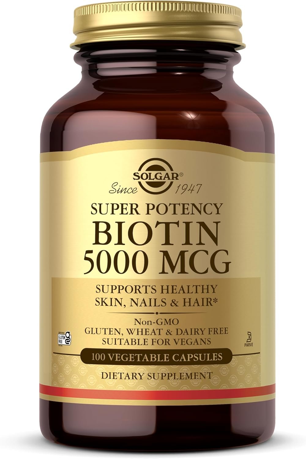 Solgar Biotin 5000 mcg, 100 Veg Caps – Promote Healthy Skin, Nails & Hair – Supports Energy Production, Protein, Carbohydrate & Fat Metabolism – Vitamin B – Non GMO, Vegan, Gluten Free – 100 Servings
