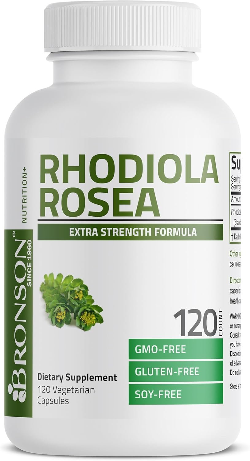 Bronson Rhodiola Rosea Vegetarian Capsules – Adaptogenic Herb – Brain, Stress & Mood Support – Non-GMO, 120 Count