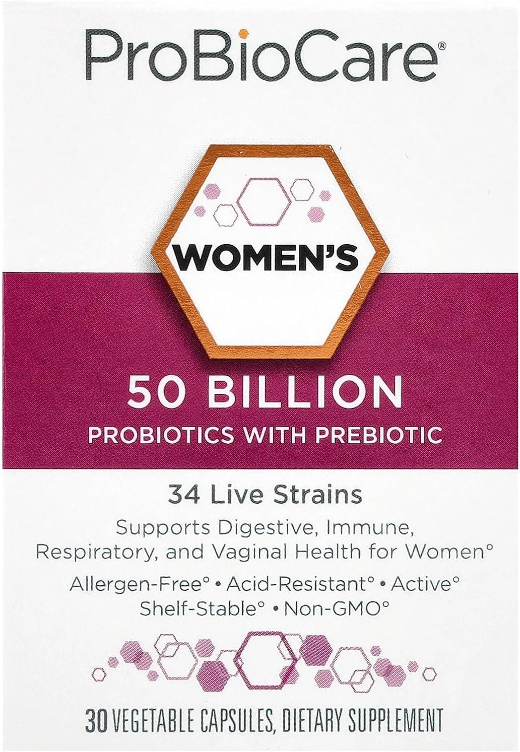 ProBioCare Probiotic for Women – 50 Billion CFUs – Supports Digestive, Immune & Vaginal Health with Lactobacillus, Bifidobacterium, Gluten-Free, Dairy-Free, Non-GMO (30 Vegetable Capsules)