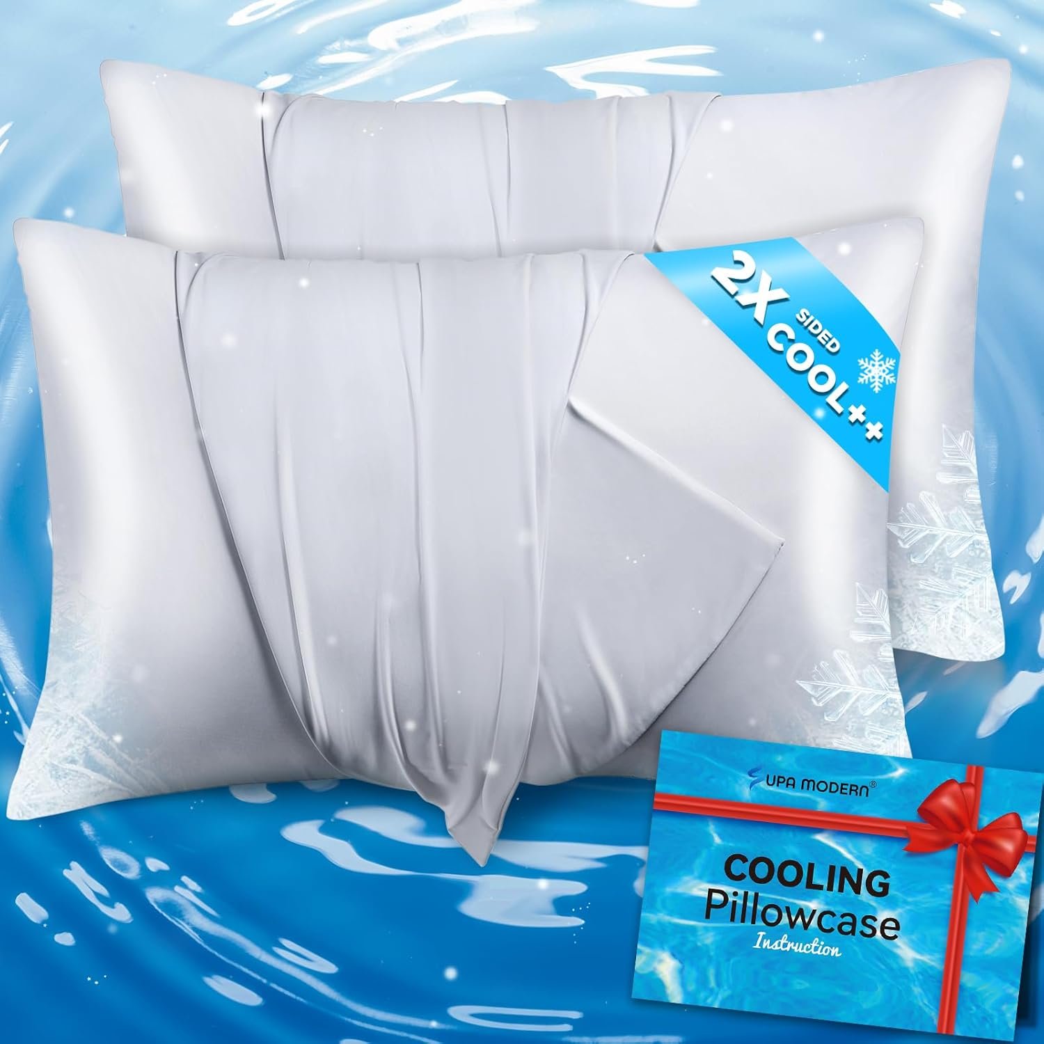 SUPA MODERN Cooling Pillow Cases for Hot Sleepers Pillow Covers Queen Size Set of 2, Cool Pillow Cases Envelope Closure,Ultra Soft& Silky Smooth for Hair&Skin Care, Gifts for Women Men, Grey 20x30in
