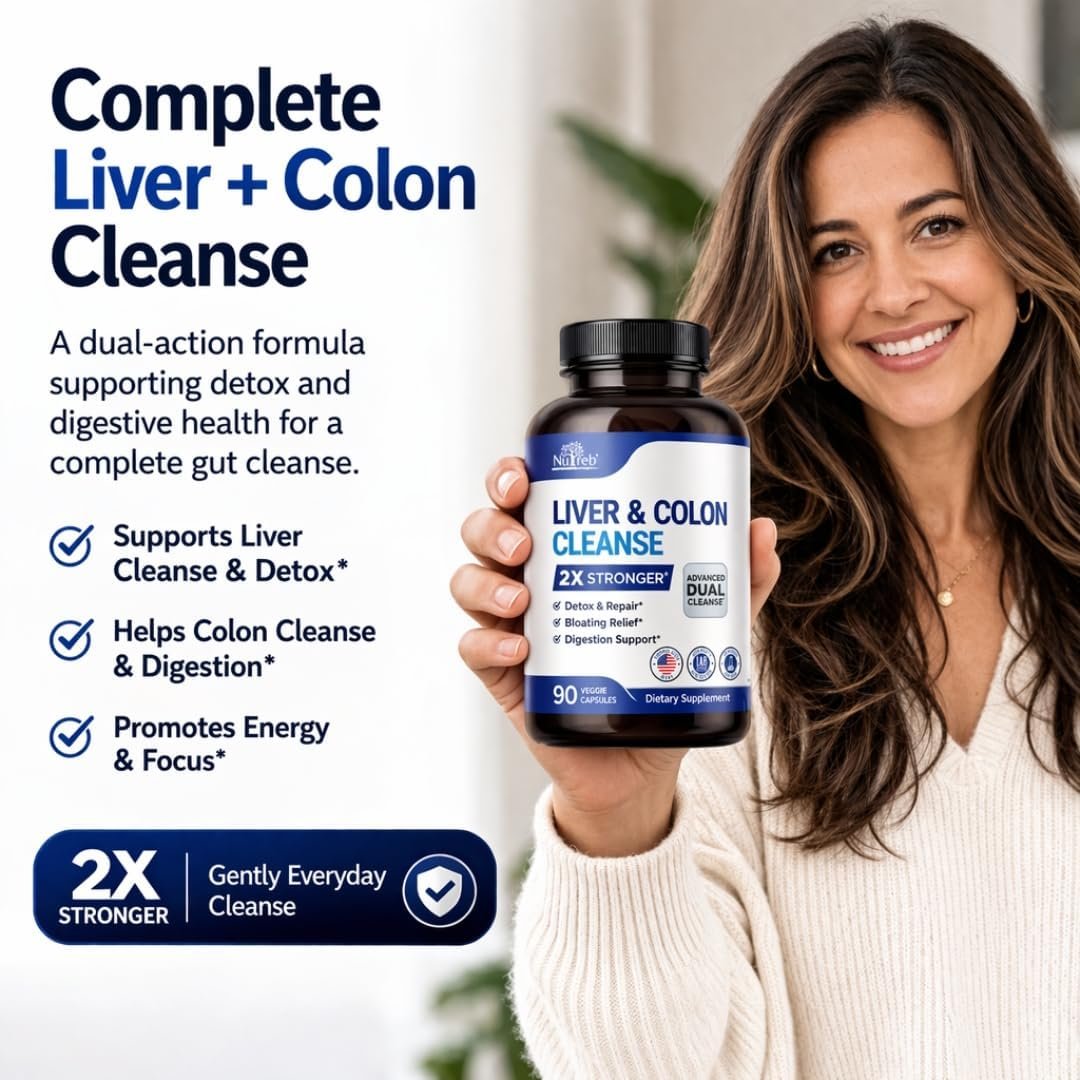 Nutreb Liver & Colon Cleanse – 2X Stronger – Liver Cleanse Detox & Repair – Colon Cleanser & Detox – Premium Milk Thistle Supplement – Men & Women – Vegan 90 Capsules