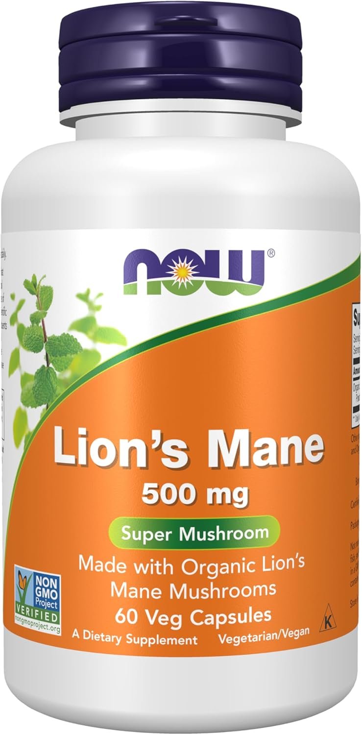 NOW Foods Supplements, Lion’s Mane 500 mg, Super Mushroom, Made with Organic Lion’s Mane Mushrooms, 60 Veg Capsules