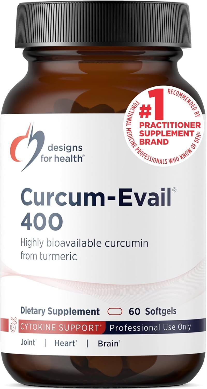 Designs for Health Curcum-Evail 400 – Bioavailable Turmeric Curcumin Supplements – Evail Emulsification Technology – Curcumin C3 Complex with Turmeric Oil + Vitamin E, Non-GMO (60 Softgels)