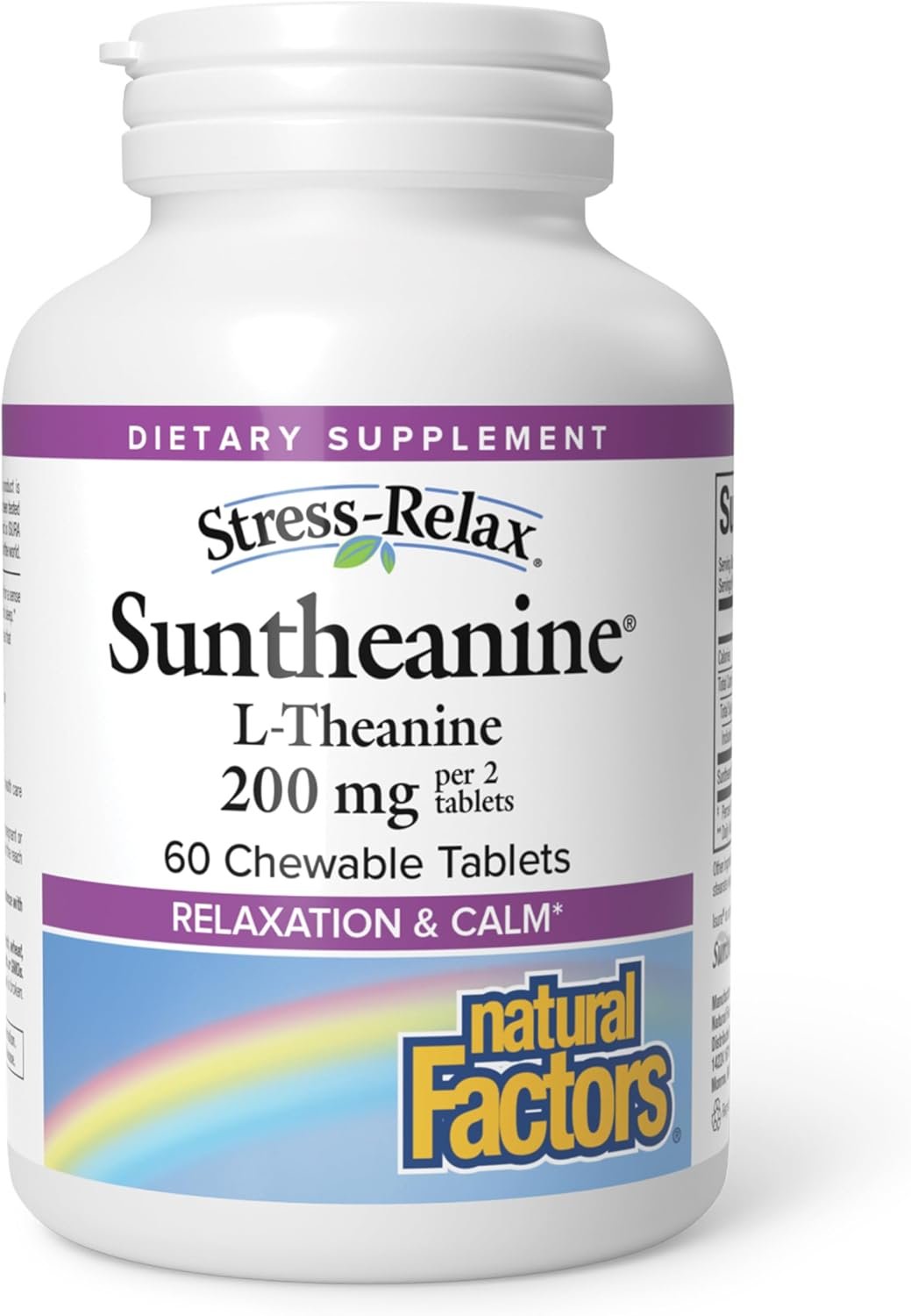 Natural Factors Suntheanine L-Theanine 100 mg – Health Supplement for Calm Outlook – L-Theanine Supplement Supports Relaxing Sleep & Aids Against Drowsiness – 60 Chewable Tablets (30 Servings)