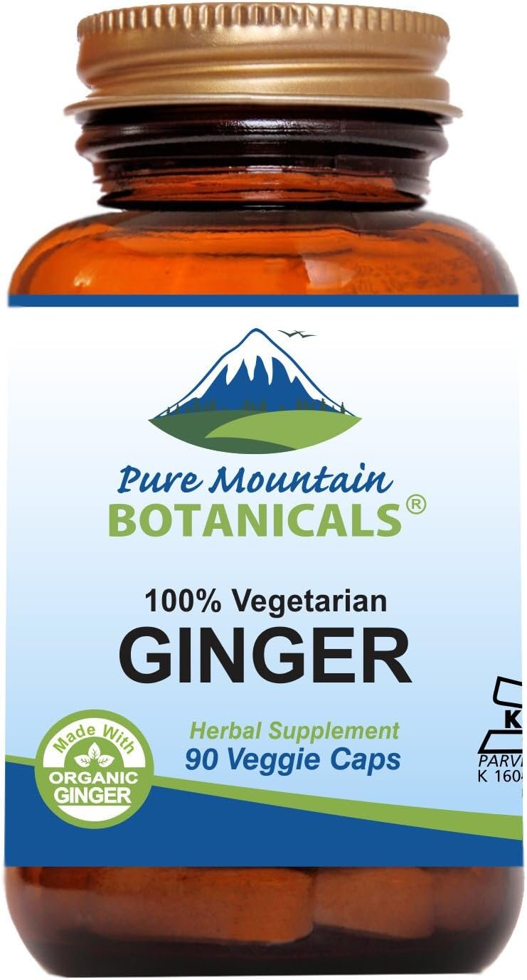 Pure Mountain Botanicals Ginger Capsules – 1000mg Organic Ginger Root – 90 Count – Kosher Vegan Non-GMO Gluten Free Supplement