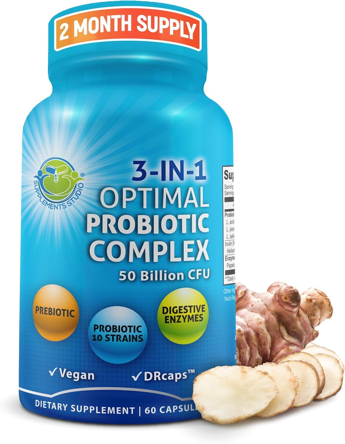 Probiotics with Digestive Enzymes and Prebiotic for Women and Men – 3-In-1 Vegan Probiotic Prebiotic Multi Enzyme Complex for Gut Health – Maximum Absorption Delayed-Release Capsules
