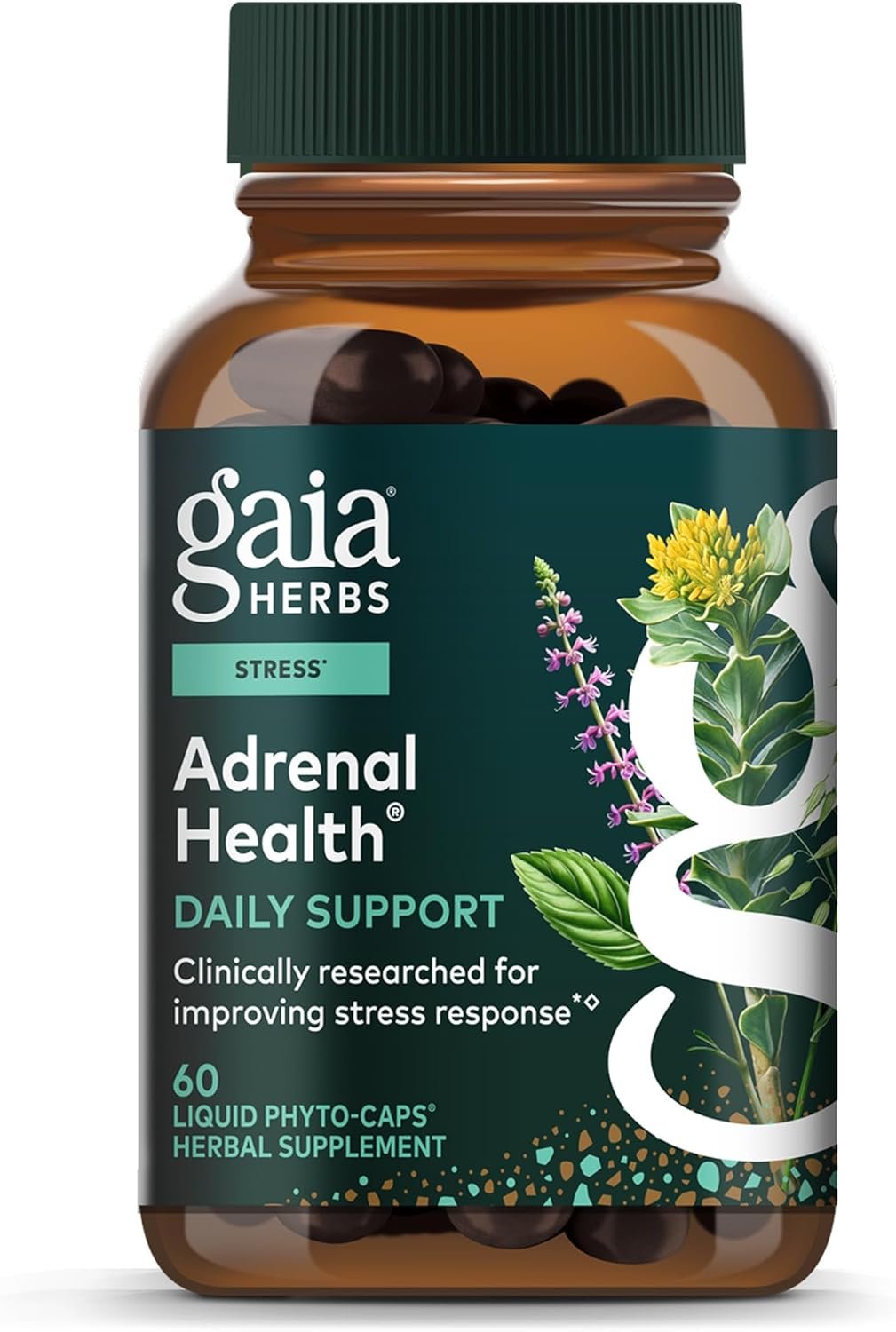 Gaia Herbs Adrenal Health Daily Support – Herbal Supplement with Ashwagandha, Holy Basil & Schisandra – Help Maintain Healthy Energy & Stress Levels* – 60 Vegan Liquid Phyto-Caps (30 Servings)