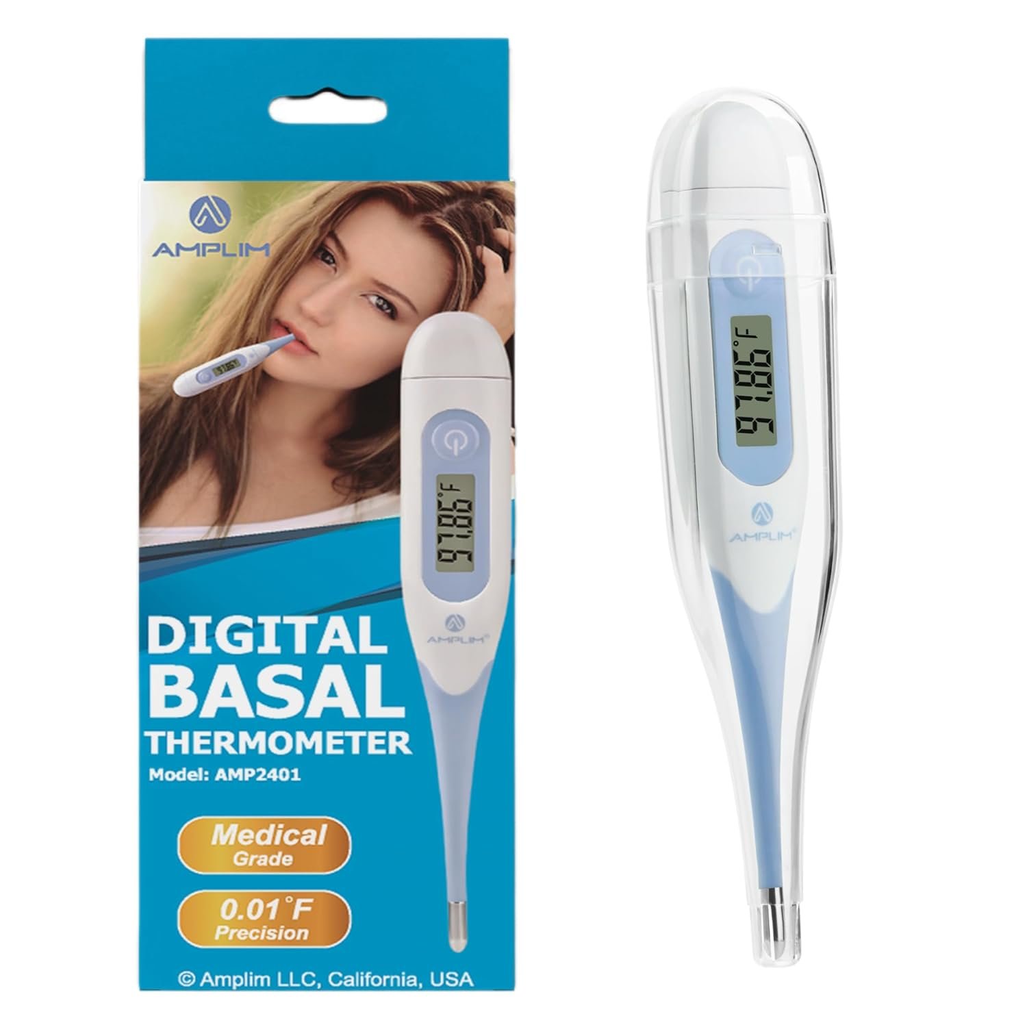 Amplim 4-in-1 Rectal, Underarm & Oral Digital Baby Thermometer for Infants, Toddlers, & Kids, Plus Basal Thermometer for Women, 0.01F Accurate Temperature Check, Includes Carrying Case for Storage