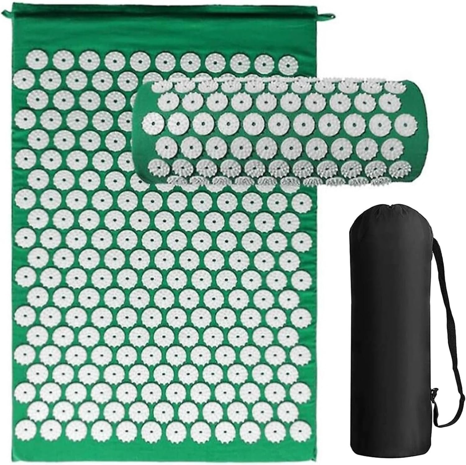 Acupressure Mat – Acupressure Body mat and Pillow Set, Suitable for Men and Women – Relieves Back, Neck, and Muscle Pain – Includes a Travel Bag with Adjustable Shoulder Strap(Green)