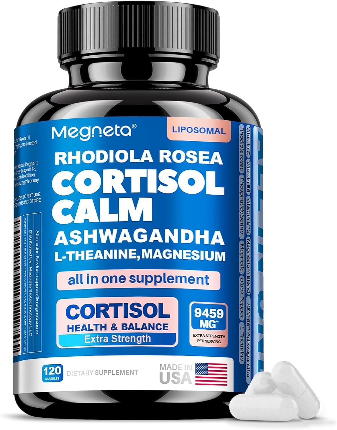 Cortisol Manager Supplement for Women & Men, Ashwagandha & L-Theanine 120 Capsules