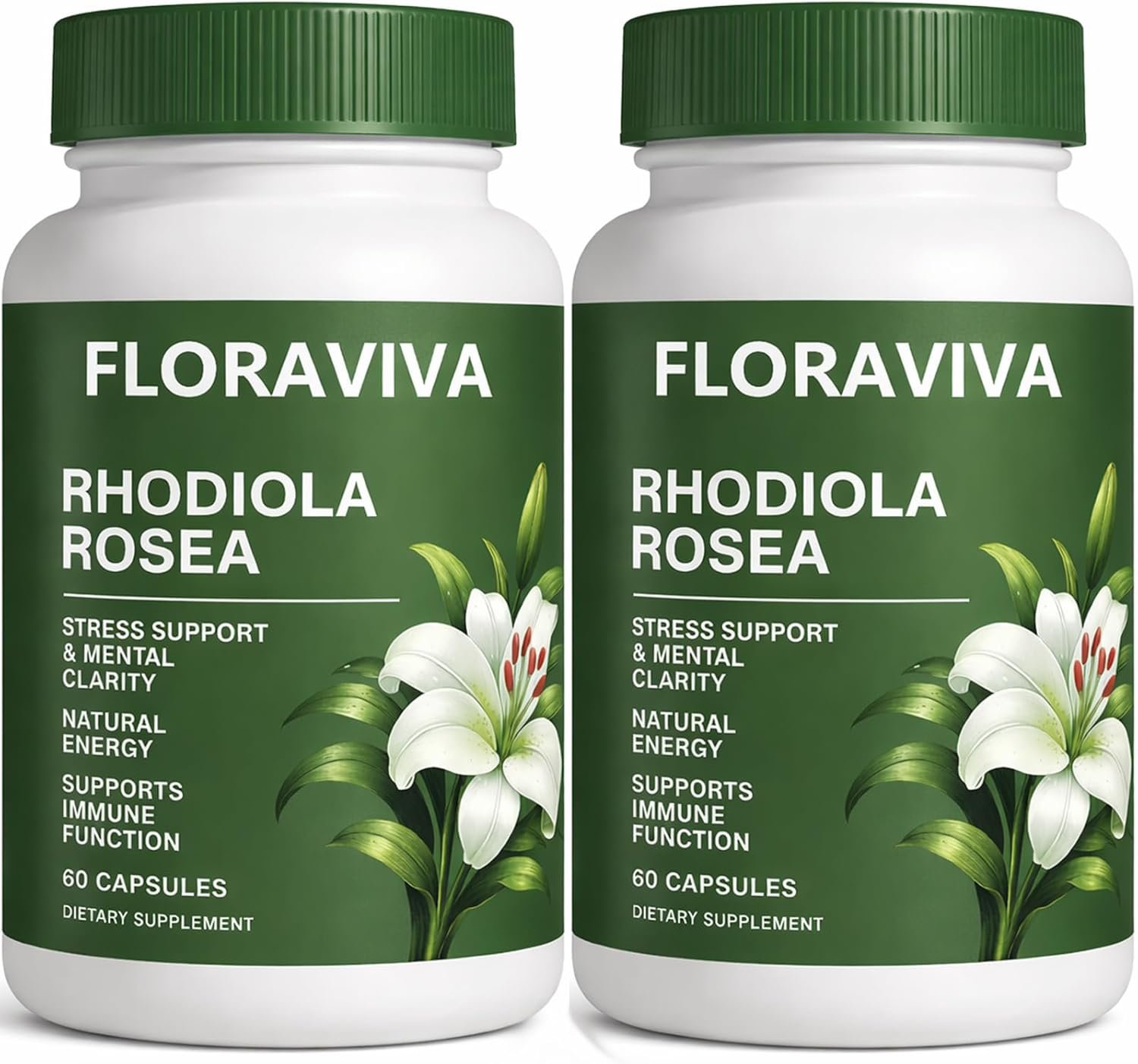 Floraviva Rhodiola Rosea Capsules | 500mg Rhodiola Rosea Extract Supplement for Stress Support, Mental Focus & Energy, Immune Function, Non-GMO, 60 Capsules