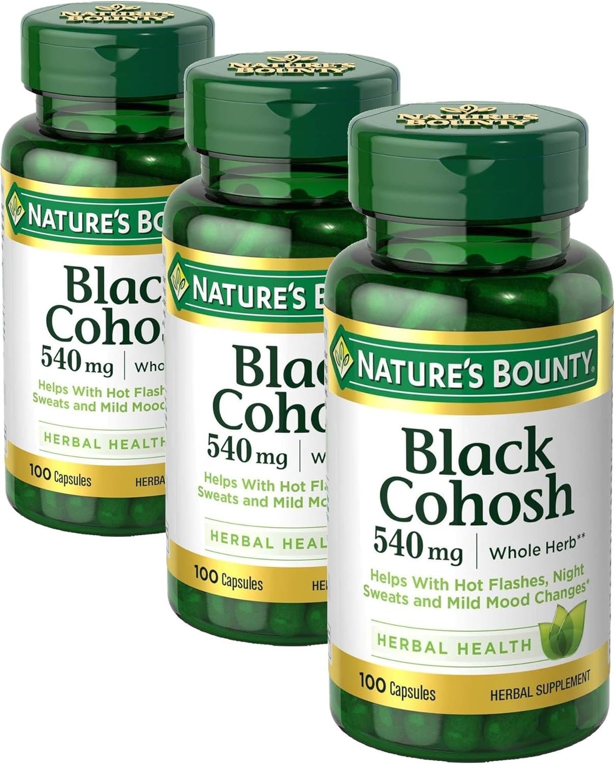 Nature’s Bounty Black Cohosh Root Pills and Herbal Health Supplement, Natural Menopausal Support, 540 mg, 100 Capsules (Pack of 3)