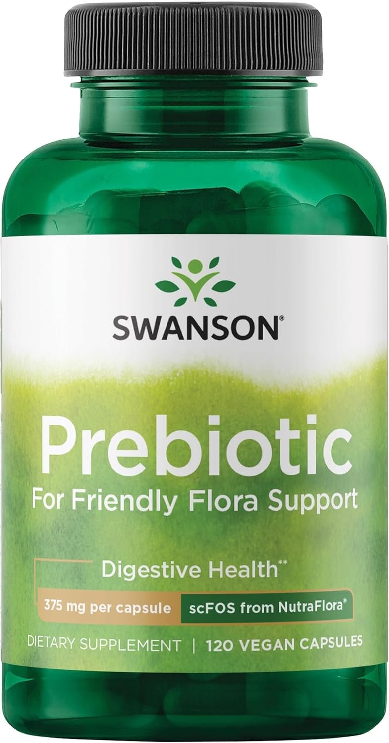 Swanson Prebiotic Fiber Capsules with NutraFlora FOS for Gut-Health-Conscious Adults Seeking Digestive Flora and Immune Support – 750 mg (120 Vegan Capsules)