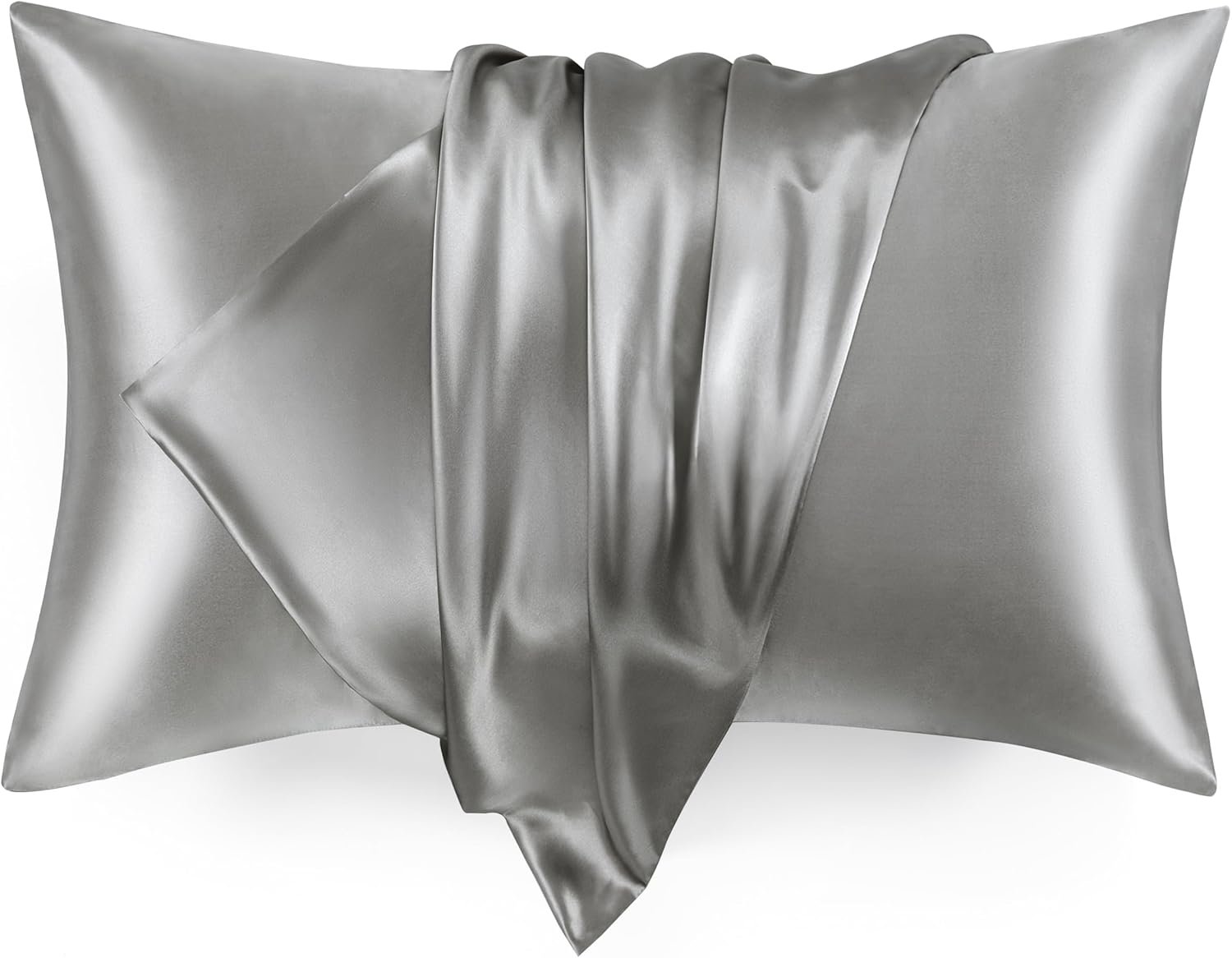 Love’s cabin Satin Pillowcase Set of 2 Queen Size 20×30, Cooling Pillow Covers for Hair and Skin, Silky Smooth with Envelope Closure, Similar to Silk, Dark Grey