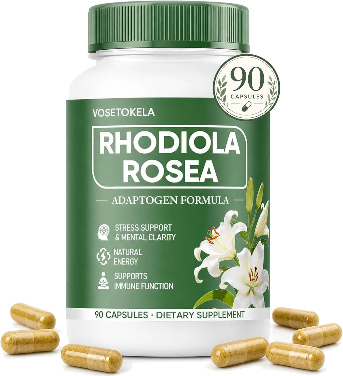 Rhodiola Rosea Capsules Supplement – Radiola Rosea Organic Golden Root Adaptogen Formula for Daily Wellness & Balance – Plant-Based Herbal Extract – 90 Capsules