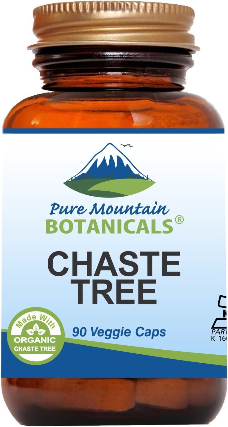 Pure Mountain Botanicals Chaste Tree Berry Capsules – Kosher Vegan Caps with 400mg Organic Vitex Chasteberry Supplement