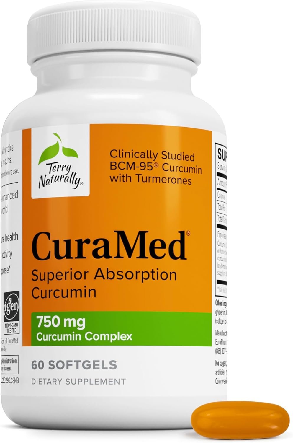 Terry Naturally CuraMed 750mg – Antioxidant Supplement for Brain & Heart Health Support – Dietary Supplement with High-Potency Curcumin Complex – Kidney, Liver & Immune Health Support – 60 Softgels