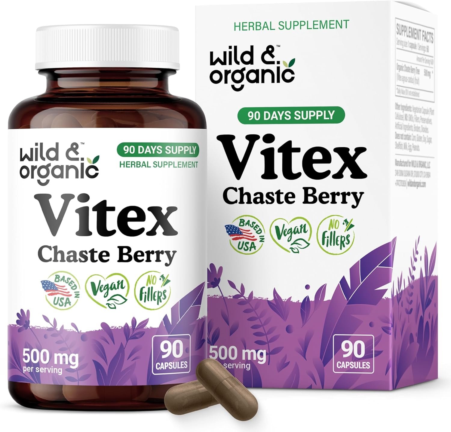 Wild & Organic Vitex Chasteberry Supplement for Women – Peri Menopause Supplements for Women – Vitex Berry Powder Capsules – Chaste Tree Berry Agnus-Castus – Vegan, No Fillers, Non-GMO – 90 Count
