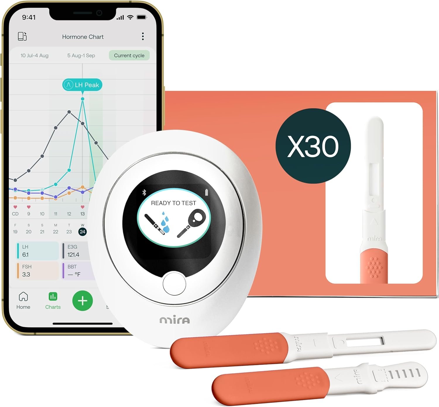 Mira Ultra4 Fertility Monitor & Ovulation Test Kit for Women, at-Home 4-Hormone Tracker (LH, FSH, E3G, PdG), Digital Analyzer with 30 Test Wands, 7× More Accurate Than Other Fertility Trackers