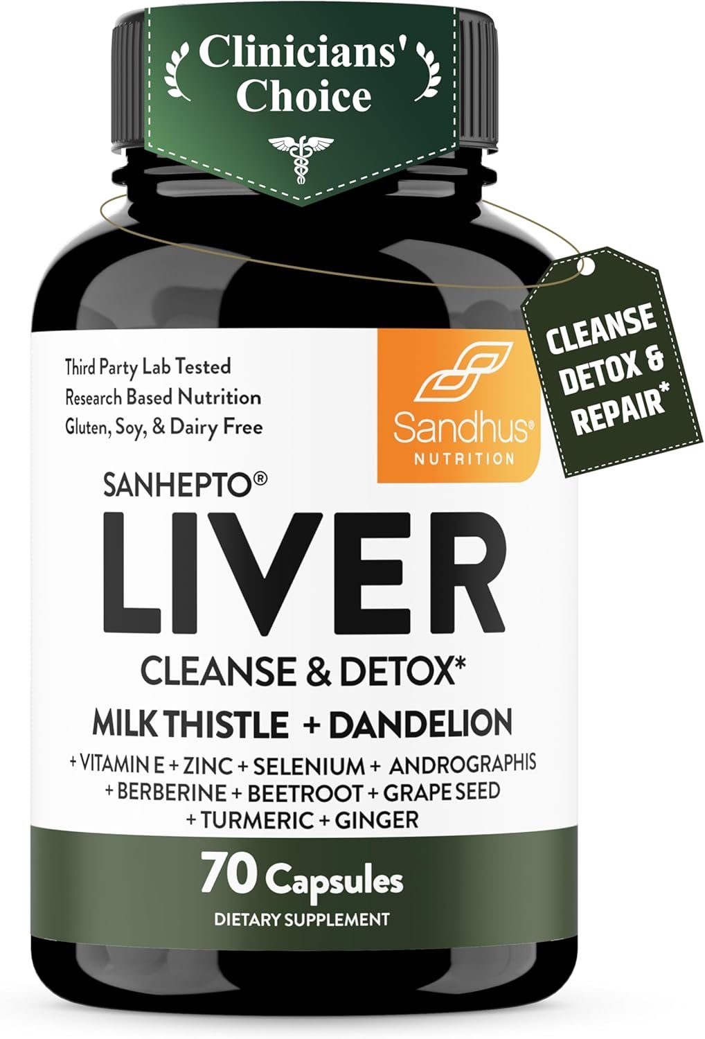 Sandhu’s Liver Cleanse Detox & Repair Support Capsules with Milk Thistle & Dandelion Root | Herbal Supplement Pills for Liver Health | for Men & Women | Made in USA | Viral on Tiktok | 70 Count