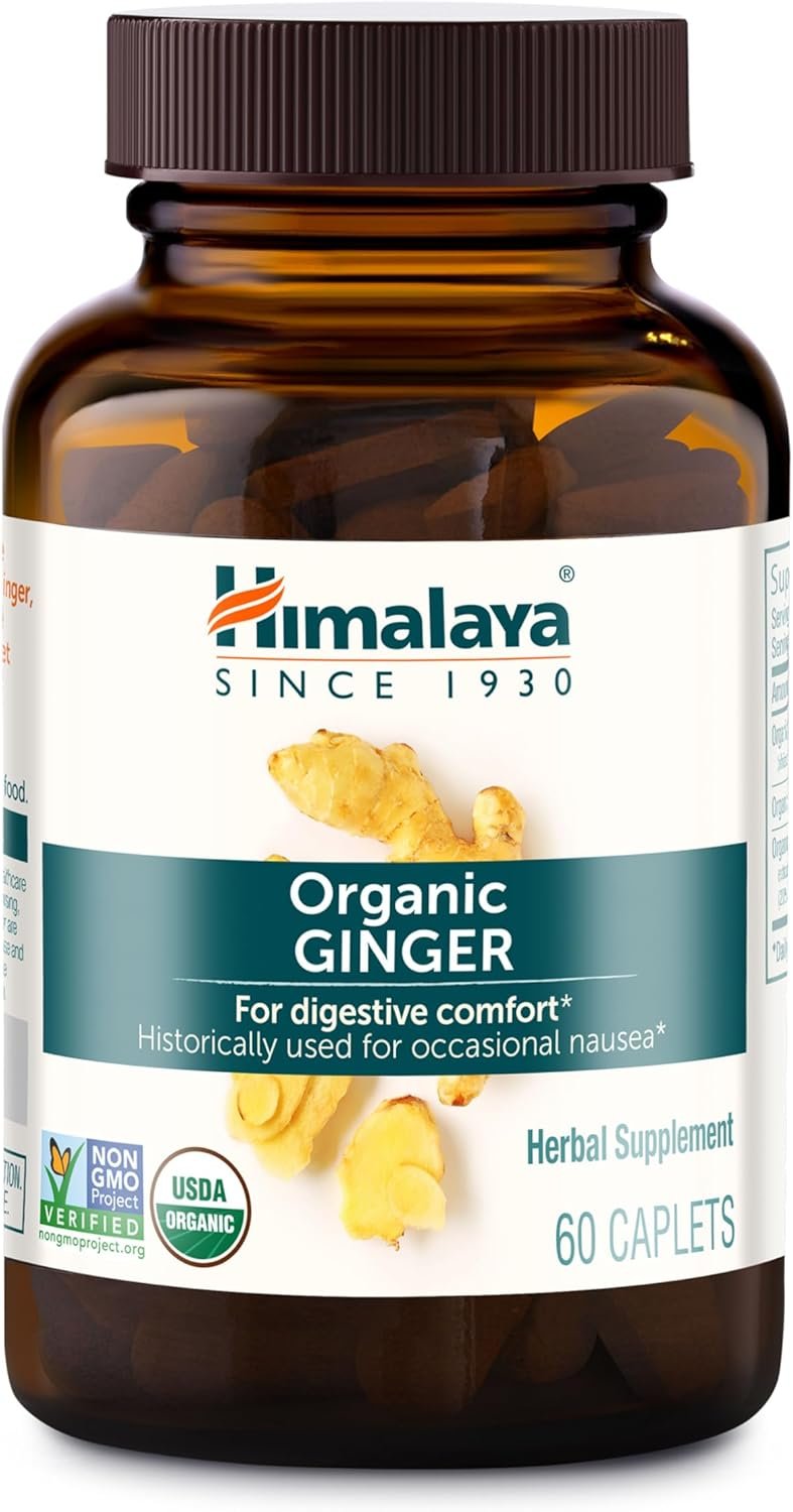 Himalaya Organic Ginger, 60 Day Supply – Digestive Health Supplement for Nausea, Upset Stomach Relief, and Occasional Bloating and Heartburn – USDA Organic, Vegan, Non-GMO, Gluten Free, 60 Caplets